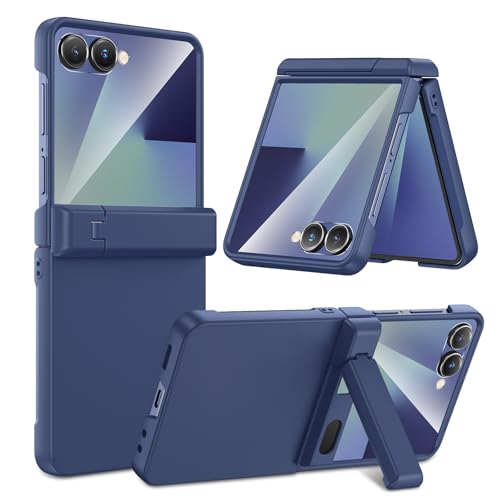 Maxdara for Galaxy Z Flip 7 Case, Samsung Z Flip 7 Case with Screen Protector & Support Wireless Charging & Hinge Protection & Hidden Foldable Kickstand Shockproof Phone Cover, Blue