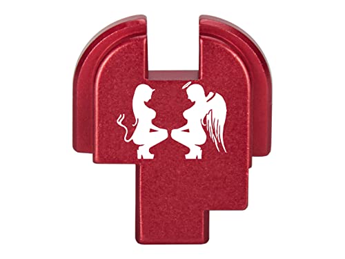 NDZ Performance Slide Cover Back Plate for Springfield Hellcat, Hellcat Pro & Comp – Red Laser Engraved Anodized Aluminum – USA Made – Naughty and Nice Girls
