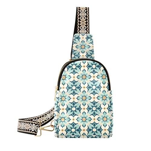 Mnsruu Bolso bohemio pequeño para mujer, color verde azulado, estampado bohemio, de cuero, bolsa de pecho, riñonera, Multicolor 87, Talla única
