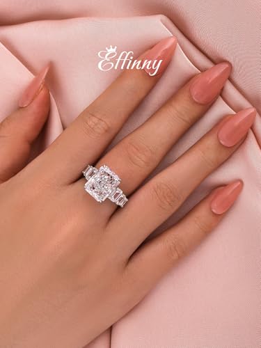 6.5ct Luxurious Crushed Ice Radiant Cut Engagement Ring,Big CZ Half Eternity 925 Sterling Silver Promise Ring for Wedding,Daily,Travel4