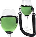 Beautyflier Assorted Colors Wine Glass Insulator/Drink Holder/Neoprene Sleeve with Adjustable Neck Strap For Wine Tasting Festival (Green)