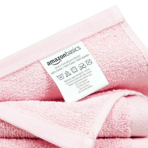 Amazon Basics Set Asciugamani Bagno Spugna 100% Cotone Asciugamani Viso 30x30 cm, Rosa Petalo, Confezione 24 Pezzi - Immagine 2