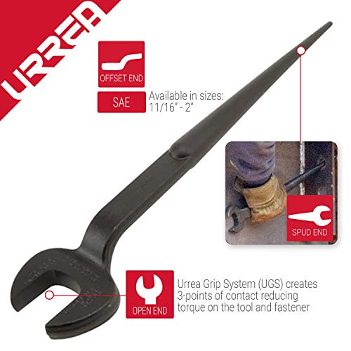 Urrea Spud Wrench - 1" Open-End Structual Alignment Wrench With Offset Handle & Black Oxide Coating - C906B #TOP1