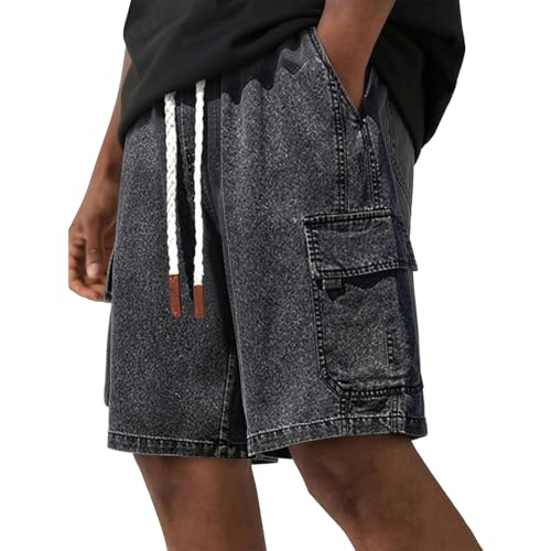 Short cargo en jean pour homme à taille élastique confortable