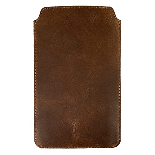 Leathertex, Rustic Sleeve Compatible With Iphone 13/14 Pro Max Handmade From Full Grain Leather - Bourbon Brown #TOP1