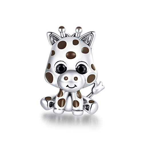 Abalorio de plata de ley 925 para pulseras y collares Pandora para mujeres, colgante de jirafa bebé, Esmalte, Esmaltado.