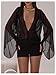 Milumia Women's Deep V Neck Sheer Mesh Mini Dress Long Bell Sleeve Rave Sexy Dresses Black Large