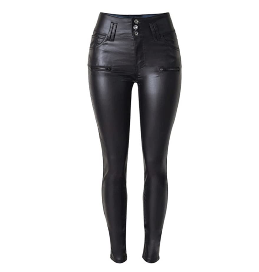 Dninmim Damen Schwarz Sexy Stretch Leggings Frühling Sommer Hohe Taille Slim Fit Hose, Schwarz , XXL