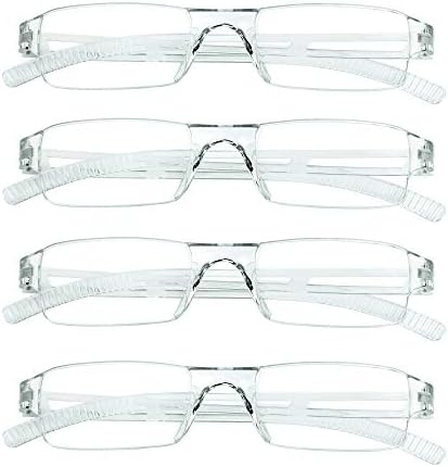 LifeArt 4 Pairs Reading Glasses, Blue Light Blocking Glasses, Computer Reading Glasses for Women and Men, Fashion Rectangle Eyewear Frame(4 Clear, 1.50 Magnification)