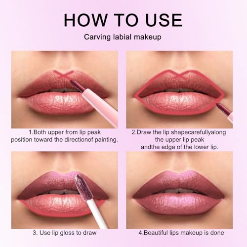 Image of evpct Light Plum Red Metallic Glitter Lip Liner and Lipstick Combo Lip Gloss Stain Set Makeup for Women Long Lasting Waterproof 24, Non Stick Cup Metal Shine Shiny Shimmer Iridescent Liquid Lipstick