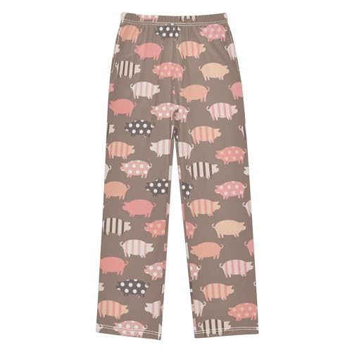 Pig and Polka Dot Boys Long Pants Soft Trousers Elastic Waist Kids Lounge Bottoms with Pockets S-XL