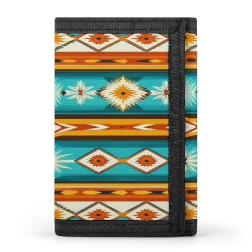 Fashion Slim Ethnic Aztec Turquoise Geometric Indiana Western Southwest Pattern Wallets for Unisex, Trifold Wallet with Multiple Card Slots And ID Holder, Fold Wallet for Travel Accessories