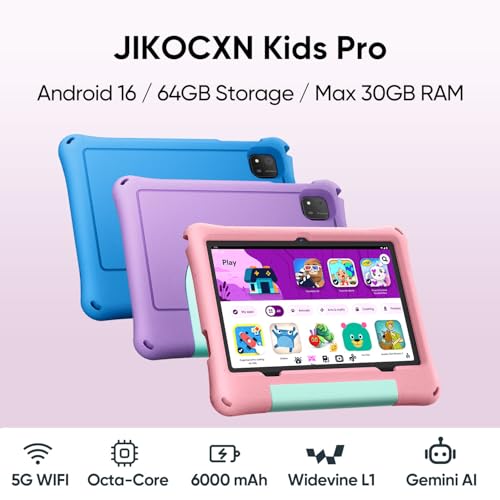 Image of JIKOCXN Kids Tablet, Android 16 Tablet for Kids 10 inch Octa-Core with Case, 24GB RAM 64GB ROM 1TB TF Card Expandable for Toddler Children, Parental Control, Dual Camera, BT5.0, WiFi, Gift (Blue)