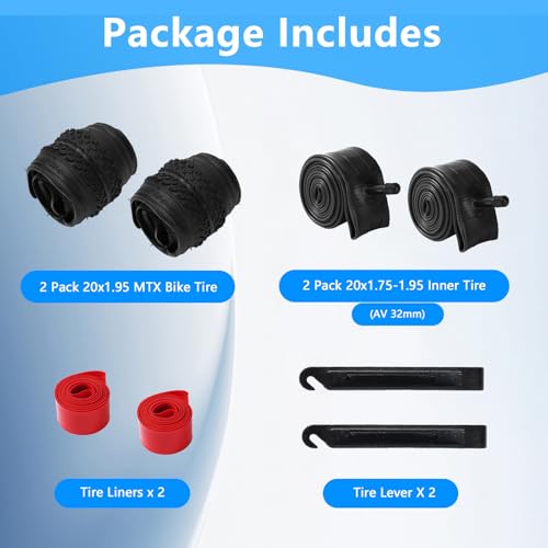 2-Pack Mountain Bike Tires and Tubes Set, 20/24/26 Inch