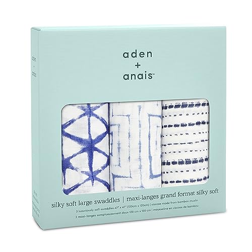 Image of aden + anais Silky Soft Swaddle Blanket,100% Viscose from Bamboo Muslin Blankets for Girls & Boys, Baby Receiving Swaddles, Ideal Newborn & Infant Swaddling Set, 3 Pack, Indigo Shibori