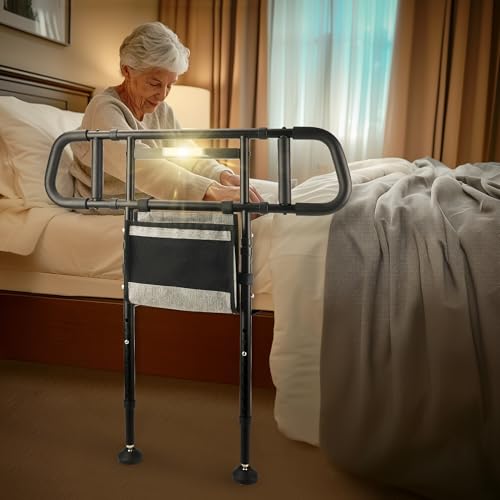 NIMOOD C4 Pro Bed Rails for Elderly Adults Safety with Extension Legs, Adjustable Heights Bed Cane with Widened Handrail