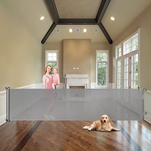 Image of 33" Tall Baby Gate for Doorway Retractable Mesh Gates for Kids or Pets Anti-Climb 100" Wide Baby Gates for Large Openings Scratch-Resistant Retractable 8.3ft Extra Wide Outdoor Dog Gate Indoor, Gray