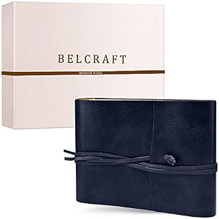 BELCRAFT Tivoli Medium Recycled Leather Bound Photo Album, MADE IN ITALY, Memory Photo Album, Scrapbook, Picture Album 6x4, Gift Idea & Gift for Family, Including BOX, A5 (16x21 cm) Navy