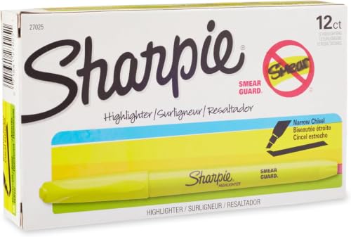 Image of Sharpie Pocket Style Highlighters, Chisel Tip, Fluorescent Yellow, 12 Count (Pack of 12)