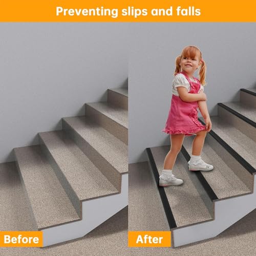 Image of Stair Tread Edge Protectors Adhesive Stair Strip Wide Side Design Non-Slip, Sunscreen, Waterproof, Antifreeze, Wear-Resistant L Shap - (Black Pack-2)