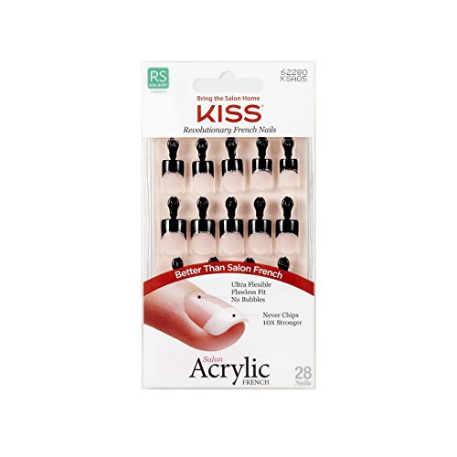 Kiss Salon Acrylic French 28 Nails Real Short Length KSA05 Simple Life Black Tip