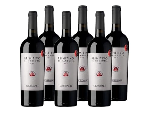 GIORDANO VINI Primitivo di Manduria DOC 2022 - Vino Rosso Pugliese, Intenso Deciso e Vellutato, Vino Rosso da Conversazione, Puglia, 14% vol. Box da 6 Bottiglie da 75 cl