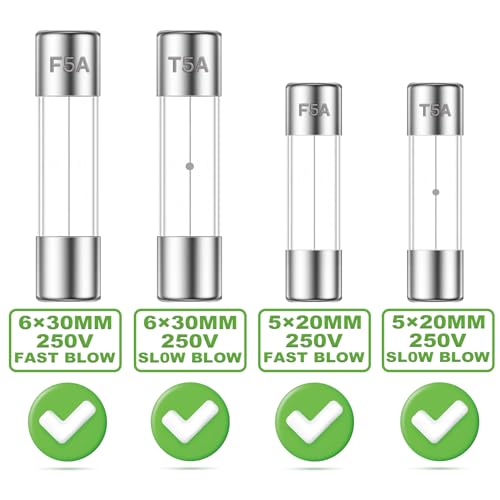 ALLECIN 21 Values Glassicherung Set 250V 5x20MM 6x30MM Sicherung Flink F 1A 2A 5A 10A 15A 20A Feinsicherungen Träge T 1 5 10 15 20 Ampere Feinsicherung Sortiment Glassicherungen Glas Sicherungen Kit