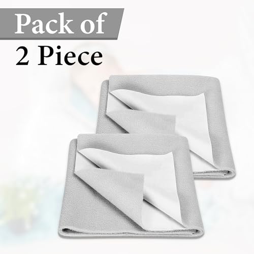 Image of GLUN Quick Dry Absorbent Baby Bed Sheet for Mattress Protector, Pack of 2 Baby Cloud Gray Bed Sheet, Size 70x100cm, Waterproof, Quick Drying, Anti-Itching Cloth
