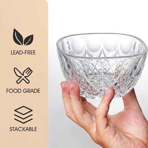 Image of Glassbunny Square Glass Dessert Bowls 260ml Set of 6 | Transparent Ice Cream, Pudding, Yogurt, Custard & Sweet Dish Serving Cups | Stylish Glass Bowls for Kitchen & Dining Table