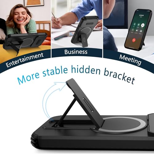 Image of ShieldTech MagStand Series Case for Google Pixel 8a | Mobile Phone Cover with flip-up Camera Cover, MagSafe, Kickstand, Shockproof for Google Pixel 8a - Black