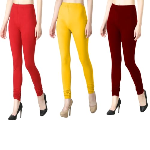Image of Tanu Women's Cotton Leggings | Ultra-Soft, Stretchable and Comfortable | Casual Slim Fit Full Length Leggings for Women and Girls (Combo Pack of 3)