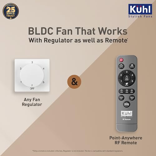 Image of KUHL Fest B1 1200mm BEE 5-Star BLDC Ceiling Fan | 28W Energy Saving (Up to 65%) | High Airflow & Low Noise | Remote as well as Regulator Operated | 5 Year Motor Warranty | ISI Marked (Espresso)