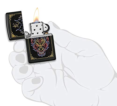 Image of Zippo Neon Dragon Design Black Matte Pocket Lighter