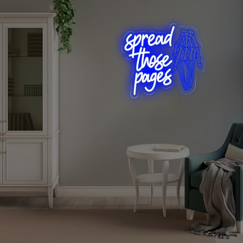 Image of Spread Those Pages Neon Sign Funny Book Lovers Gift | Smutty Wall Art Decoration Handmade LED Light Bookish Neon Decor Book Room Decoration 14.6 inchx13 inch