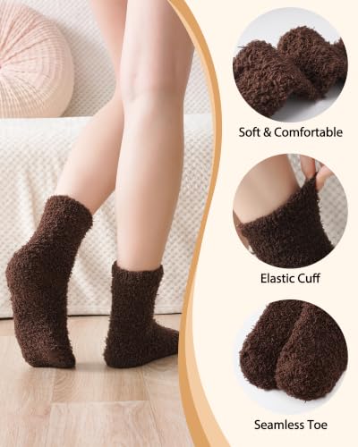 5 Pairs Fuzzy Socks for Women, Solid Color Fluffy Warm Winter Slipper Socks - image 6