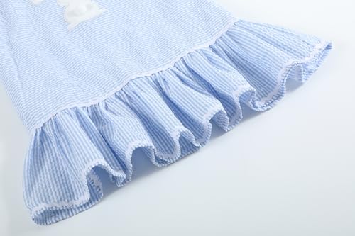 Light Blue Seersucker Pom Pom Bunny Swing Dress4