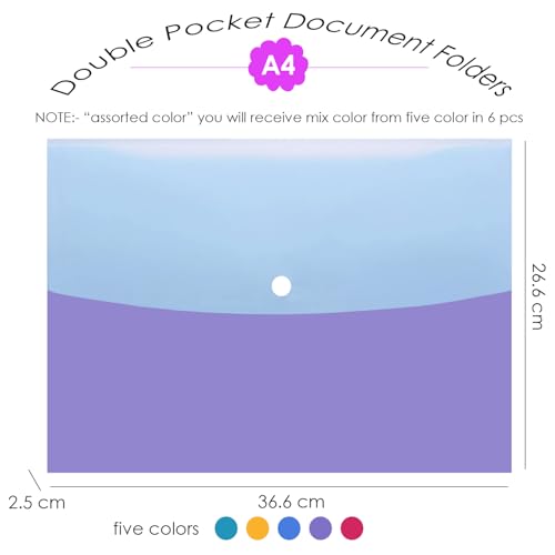 Image of Shuban Double Pocket Document Folders Letter A4 Size File Envelopes with Label Pocket & Paste Button for School Home Work Office Organization (Style-2-Gazette Folder (Double Pocket)-4Pcs-Multi Color)