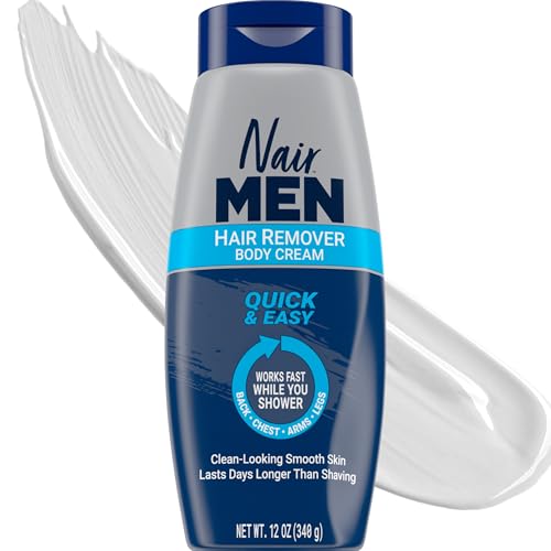 Nair Men Hair Remover Body Cream, Quick and Easy Body Hair Removal Cream for Men, Aloe and Lanolin, Dermatologist Tested, 12 Oz