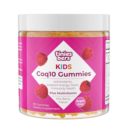 Tinies bers Coq10 Gummies for Kids 100mg Ubiquinone with Multivitamins Methyl Vitamin B12 Support Energy Production Heart Health Antioxidant Daily Support Vegan Sugar Free Pectin Berry 90