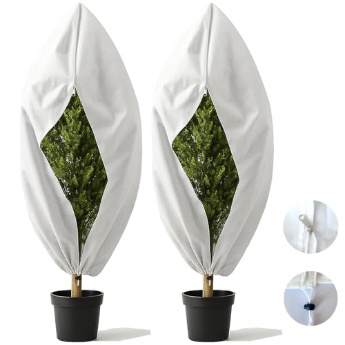 FELINAT Winterschutz für Pflanzen 2 Stück 60x80cm Pflanzenschutz Winter für Kübelpflanzen mit Reißverschluss und Zugband, 80g/m², Frostschutz für Olivenbaum, Palmen