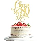 Dxsdgetue Gold Glitter Cheers to 80 years Cake topper, Happy 80th Birthday Cake Decorations, Wedding/Anniversary Party Decorating supplies
