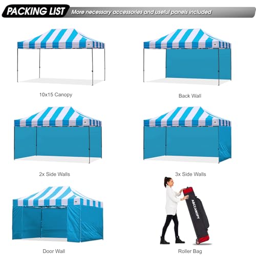 Image of ABCCANOPY Heavy Duty Easy Pop up Canopy Tent with Sidewalls 10x15,Strip SkyBlue