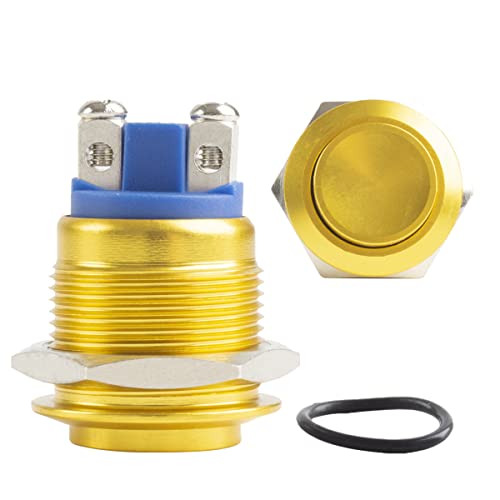 Paialu 2Pack Momentary Push Button Switch, 19Mm 5A Aluminium Alloy Shell Pushbutton Switches- 1No 12V Spst Screw Terminal Metal High Round Waterproof For Industrial Car Switch (Gold) #TOP1