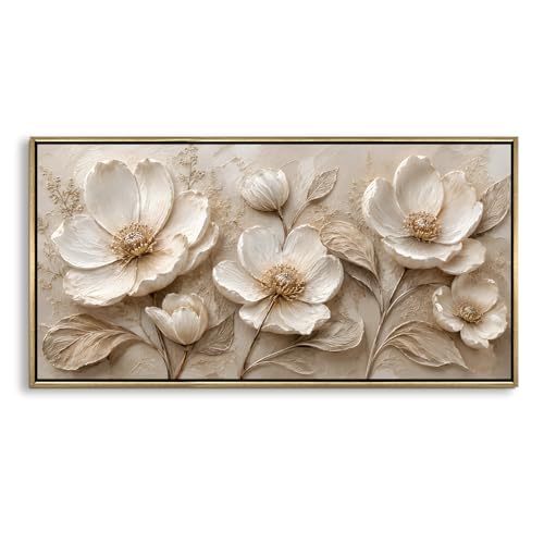 Image of PAPER PLANE DESIGN Artistic Floral Canvas Painting with Vintage Gold Floating Frame, 2 x 4 Feet Ready to Hang Canvas Art for Home and Hotel Decor - FLR-085