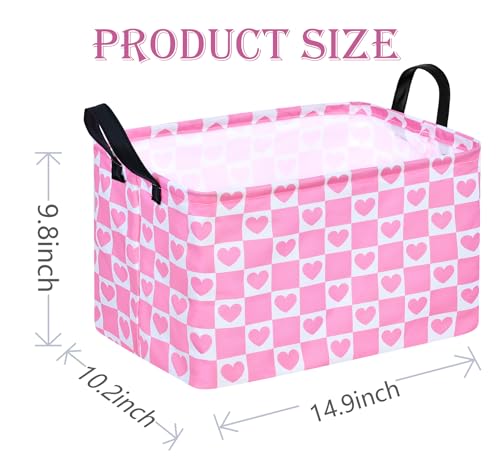 Image of Pink Valentine Gift Love Storage Basket Clothes Laundry Storage Box Shelf Bins, Gift Basket Laundry Hamper with Handles