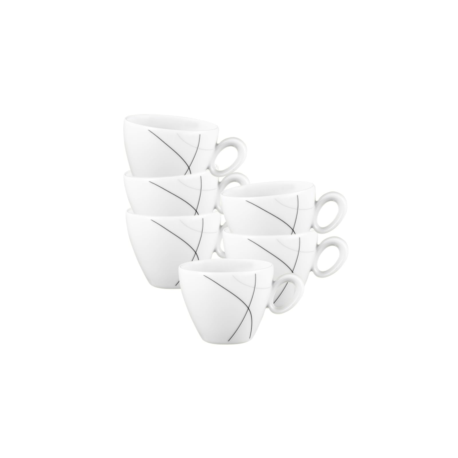 Seltmann Weiden Trio Highline Espressotassen 6er Set, 110 ml, Mokkatassen mit schwarz-grauen Linien, Spülmaschinen- und Mikrowellenfest, Porzellan, Weiß