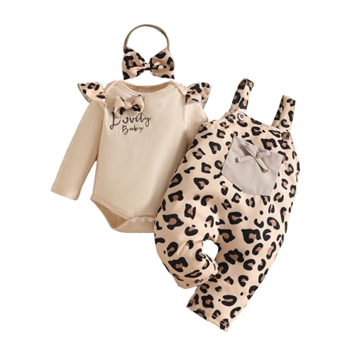 UUAISSO Ropa Para Niñas Pequeñas Tops Florales Mono Peto de Oso Mono Ajustable Conjunto de Conjuntos Estampado de leopardo beige 3 6 meses