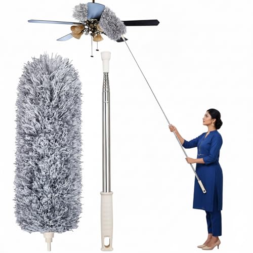 Image of Force24 - Microfiber Feather Duster Bendable & Extendable Fan Cleaning with 100 inches Expandable Pole Handle for High Ceiling Fans,Window Blinds, Furniture (3)