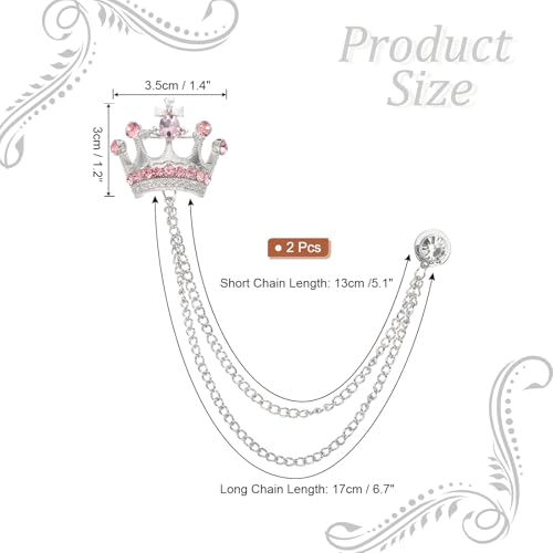 Image of PATIKIL Crown Hanging Chain Brooch Pins, Rhinestone Suit Pins Fashion Crystal Lapel Pins