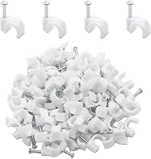Round Cable ClipsRound Cable Clips, 100Pcs Steel Nails Tacks Holder for Organizing Electric Wires Cables Line TV, 7mm Cable pins(White)
